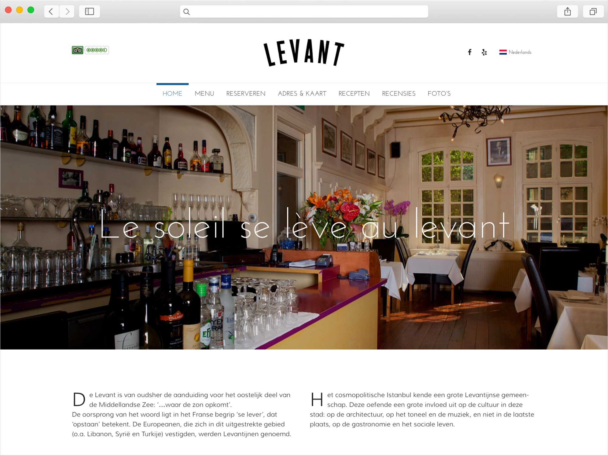 MorgenOnline maakte de website voor restaurant Levant in Amsterdam